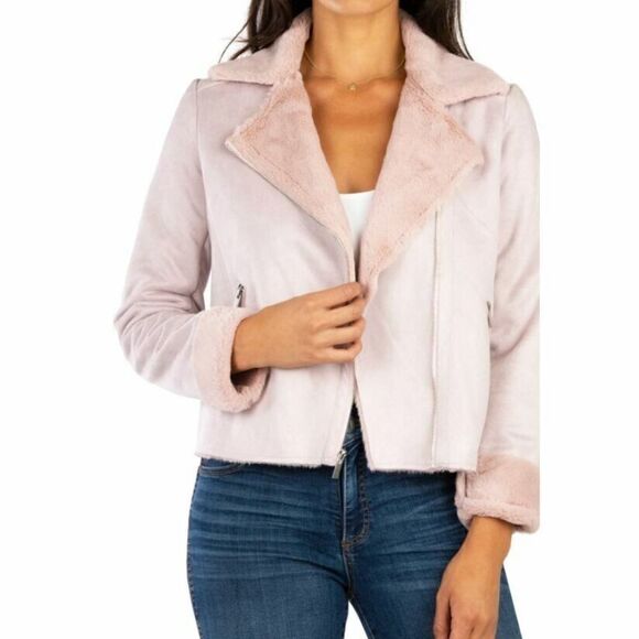 Kut From The Koth Women Sz S Pink Candece Bonded Faux Shearling Moto Jacket $108 - Picture 15 of 15